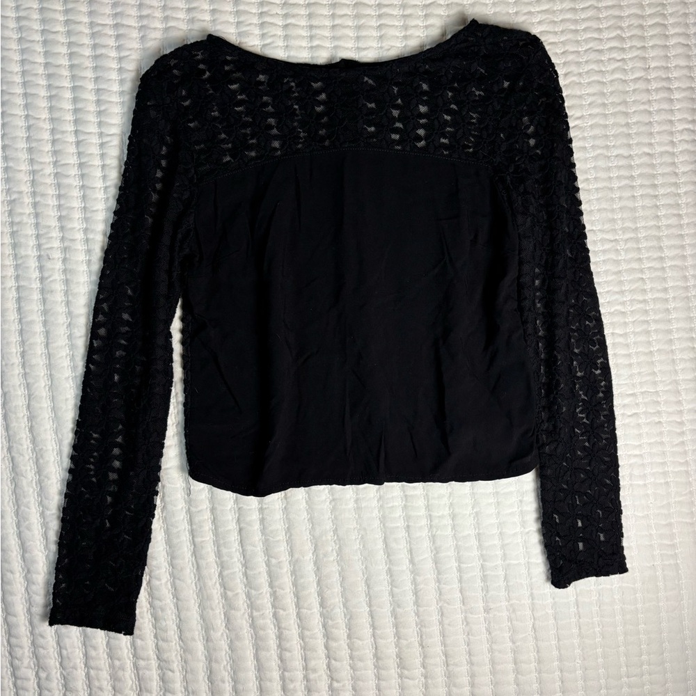 Ambiance Black Lace Dark Cottagecore Long Sleeve Sheer Panel‎ Top Size Small